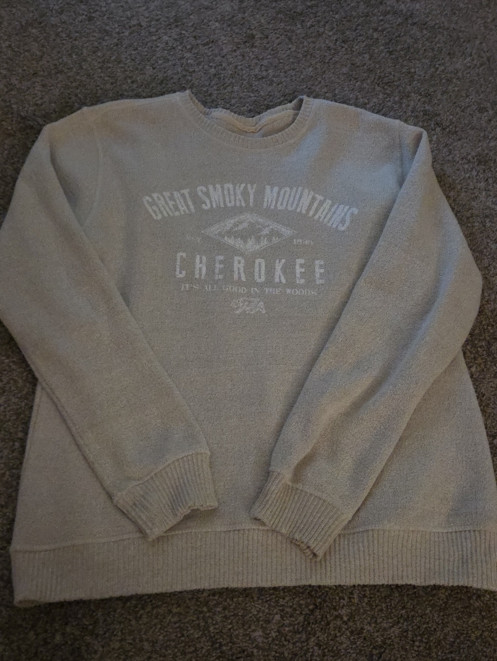 Cherokee Men's Crewneck Sweater in Taupe with Smoky Mountains Graphic